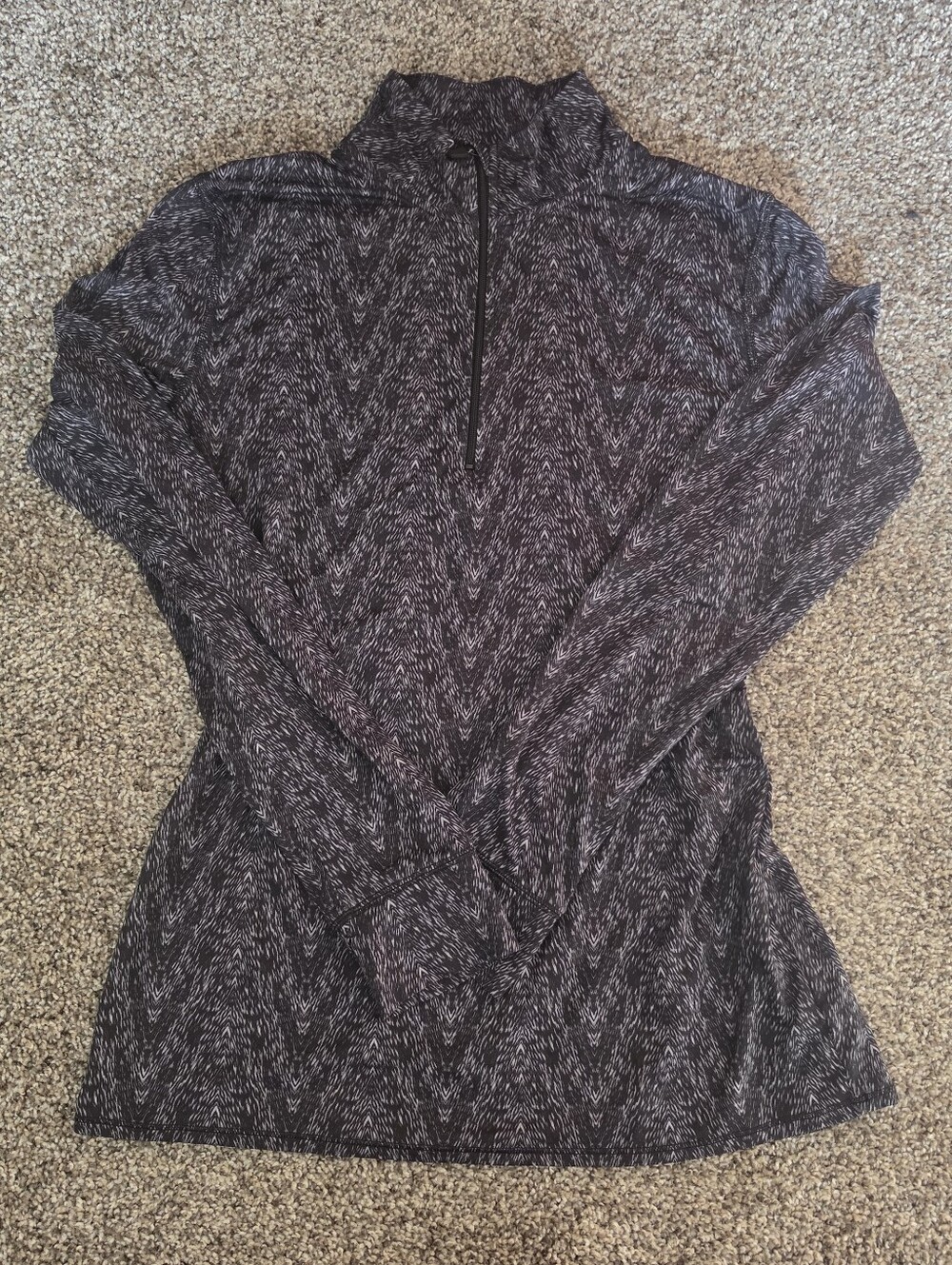 Warm Essentials Quarter Zip Patterned Grey Long Sleeve Pullover Shirt